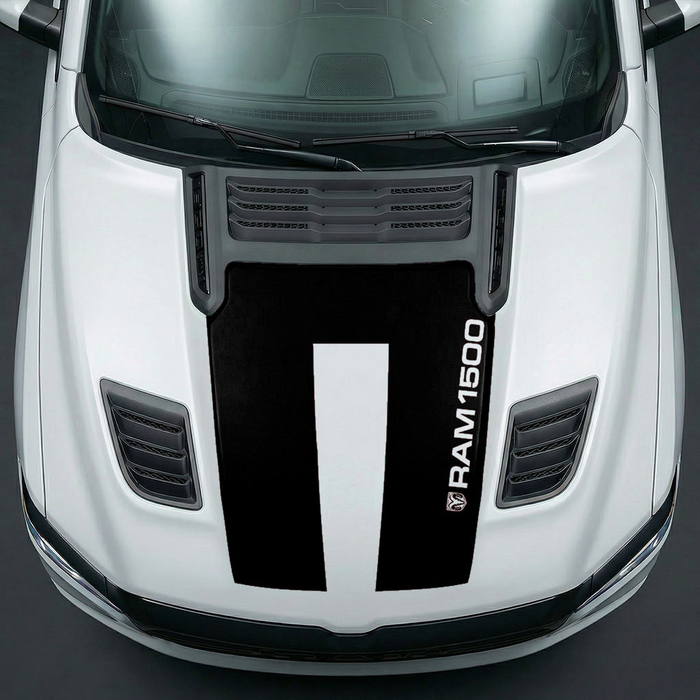 Hood Panel Decal/Sticker - Sleek Vertical RAM 1500 Text & Logo Minimalist Graphic Kit - For Dodge Ram 2019-2025 - Premium Vinyl