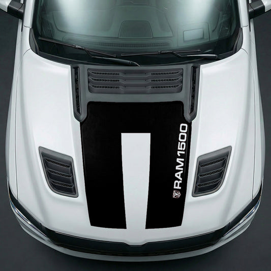 Hood Panel Decal/Sticker - Sleek Vertical RAM 1500 Text & Logo Minimalist Graphic Kit - For Dodge Ram 2019-2025 - Premium Vinyl