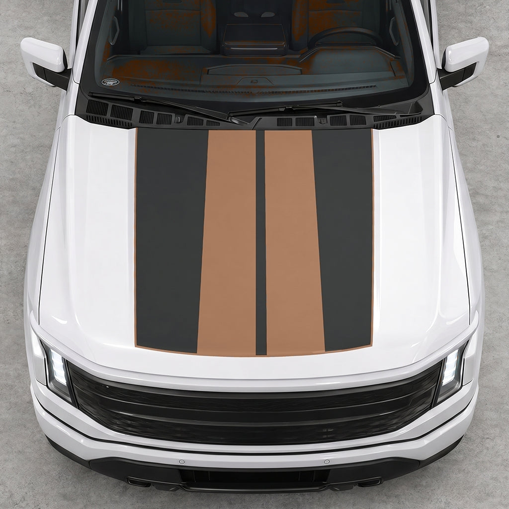 Hood Panel Decal/Sticker - Double Stripes Graphic Decal Graphic Kit - For FORD F-150 2015-2020 - Premium Vinyl
