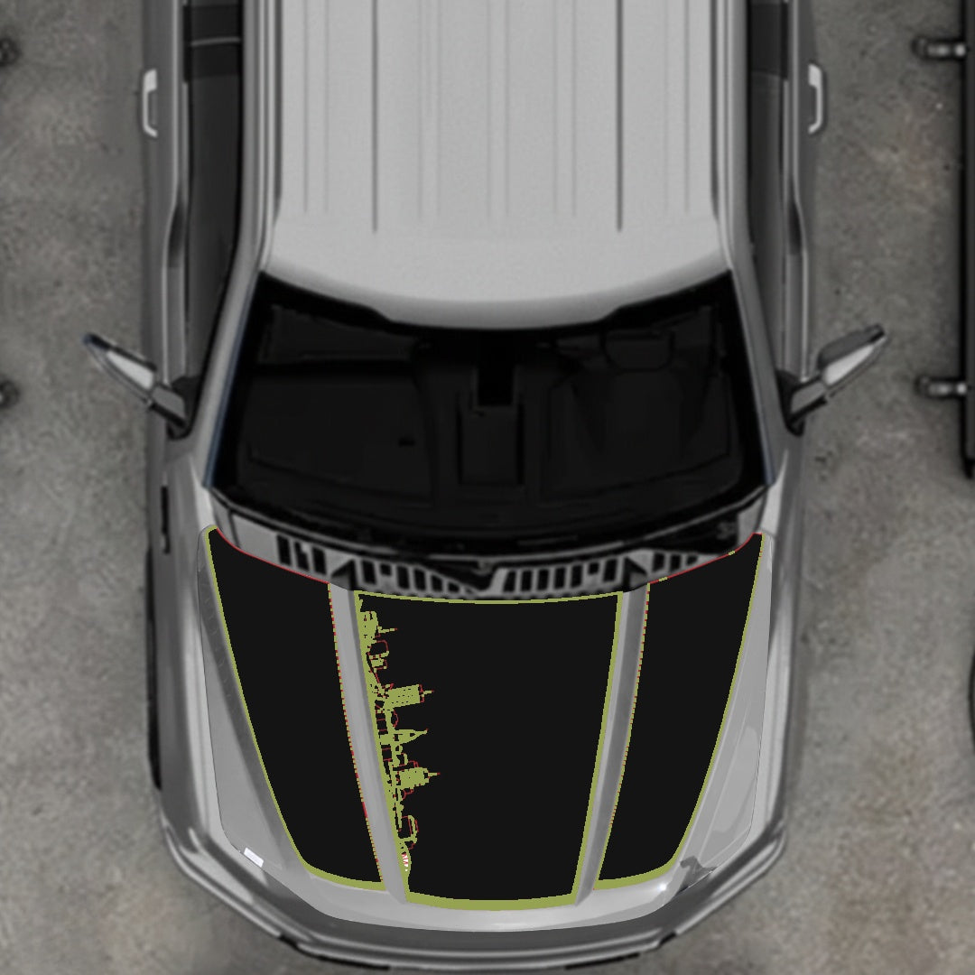 Hood Panel Decal/Sticker - Winnipeg Skyline - Border Graphic Kit - For Ford F-150 2020-2026 - Premium Vinyl