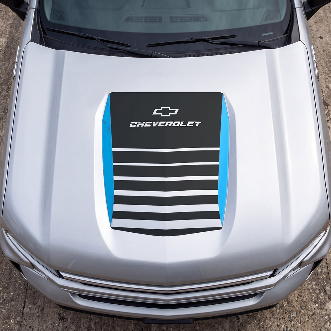 Hood Panel Decal/Sticker - Solid Wavy Border Graphic Decal Graphic Kit - For Chevrolet Silverado 2019-2024 - Premium Vinyl