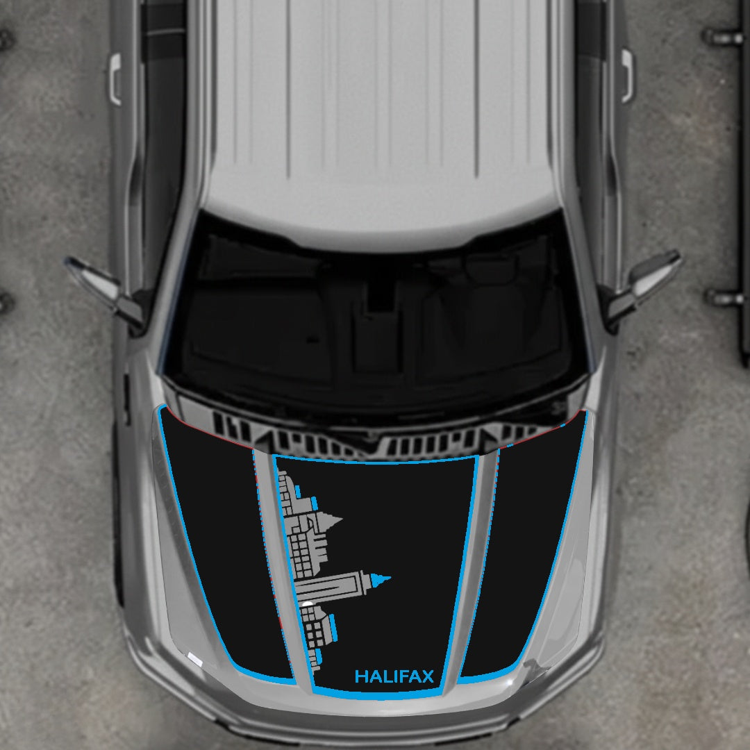 Hood Panel Decal/Sticker - Halifax Skyline - Cut - Border Graphic Kit - For Ford F-150 2020-2026 - Premium Vinyl