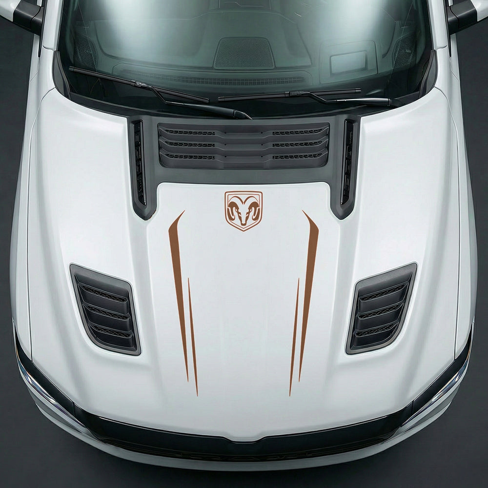 Hood Panel Decal/Sticker - Sleek Spear Cutout U-Shape with RAM Logo - Cut Graphic Kit - For Dodge Ram 2019-2025 - Premium Vinyl