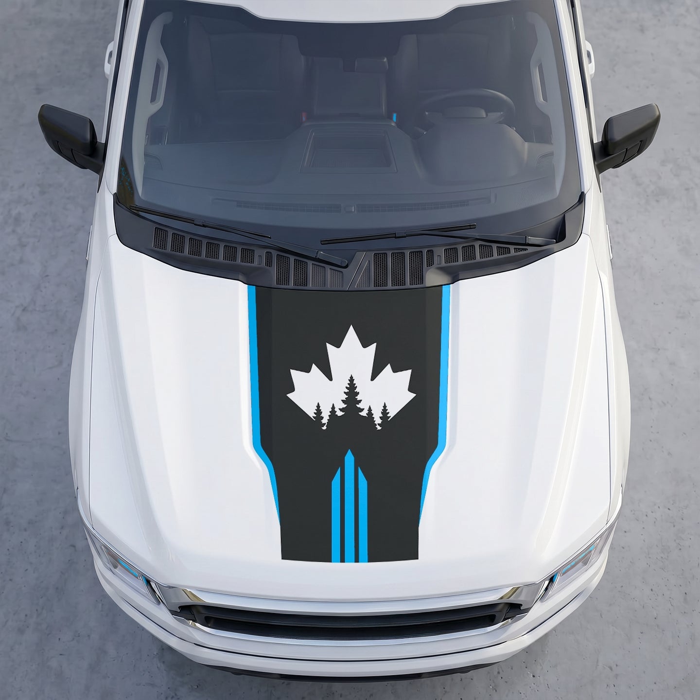 Hood Panel Decal/Sticker - Canadian Peak Hood Decal – Maple Leaf & Mountain Range Graphic Vinyl Wrap with Accent Stripes Graphic Kit - For Ford F-150 F150 2015-2020 - Premium Vinyl