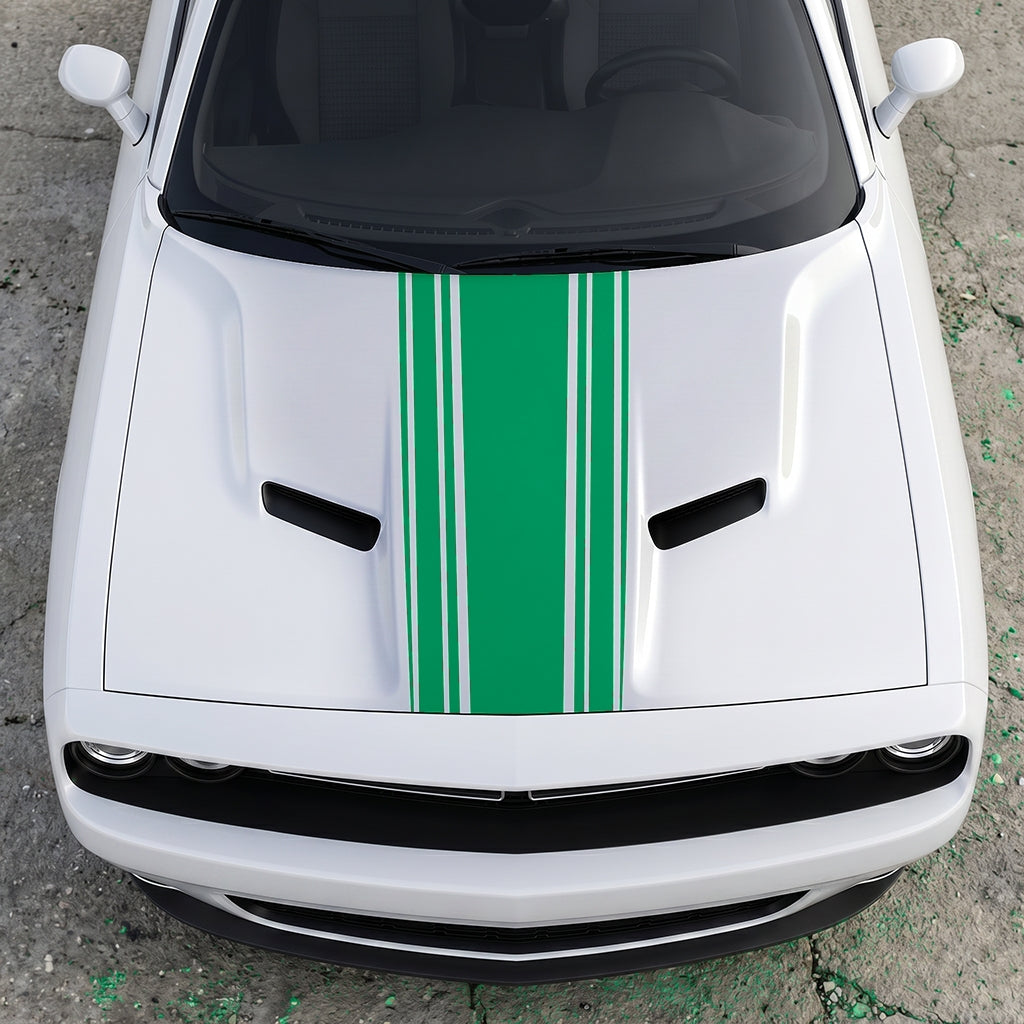Hood Panel Decal/Sticker - Challenger Interceptor Center Stripe - Multi-Pin Racing Fade Vinyl Graphic Kit - For Dodge Challenger 2015-2024 - Premium Vinyl