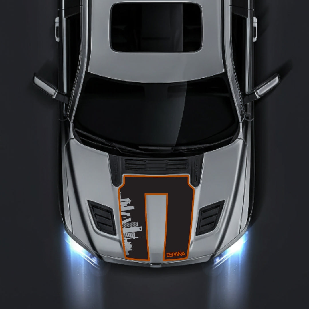 Performance Hood Panel Decal/Sticker - Spain Skyline - Cut - Border Graphic Kit - For Dodge RAM 1500 2019-2025 - Premium Vinyl