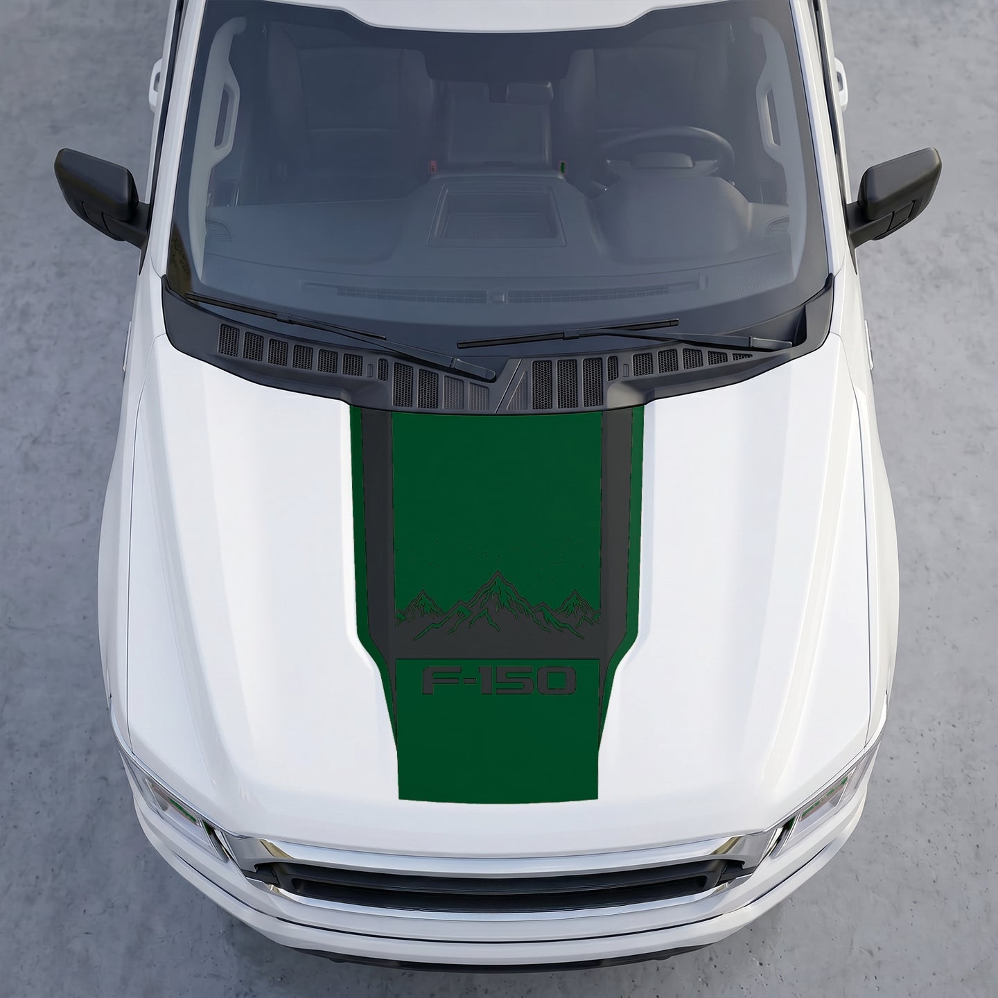 Hood Panel Decal/Sticker - Landscape Mountain Peak Hood Decal – Center Matte Black Stripe Vinyl Wrap Graphic Kit - For Ford F-150 F150 2015-2020 - Premium Vinyl