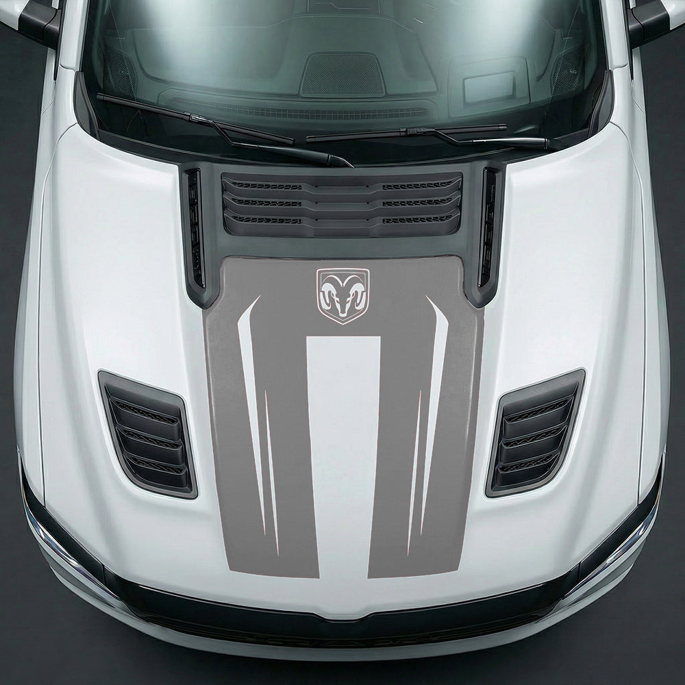 Hood Panel Decal/Sticker - Sleek Spear Cutout U-Shape with RAM Logo Graphic Kit - For Dodge Ram 2019-2025 - Premium Vinyl