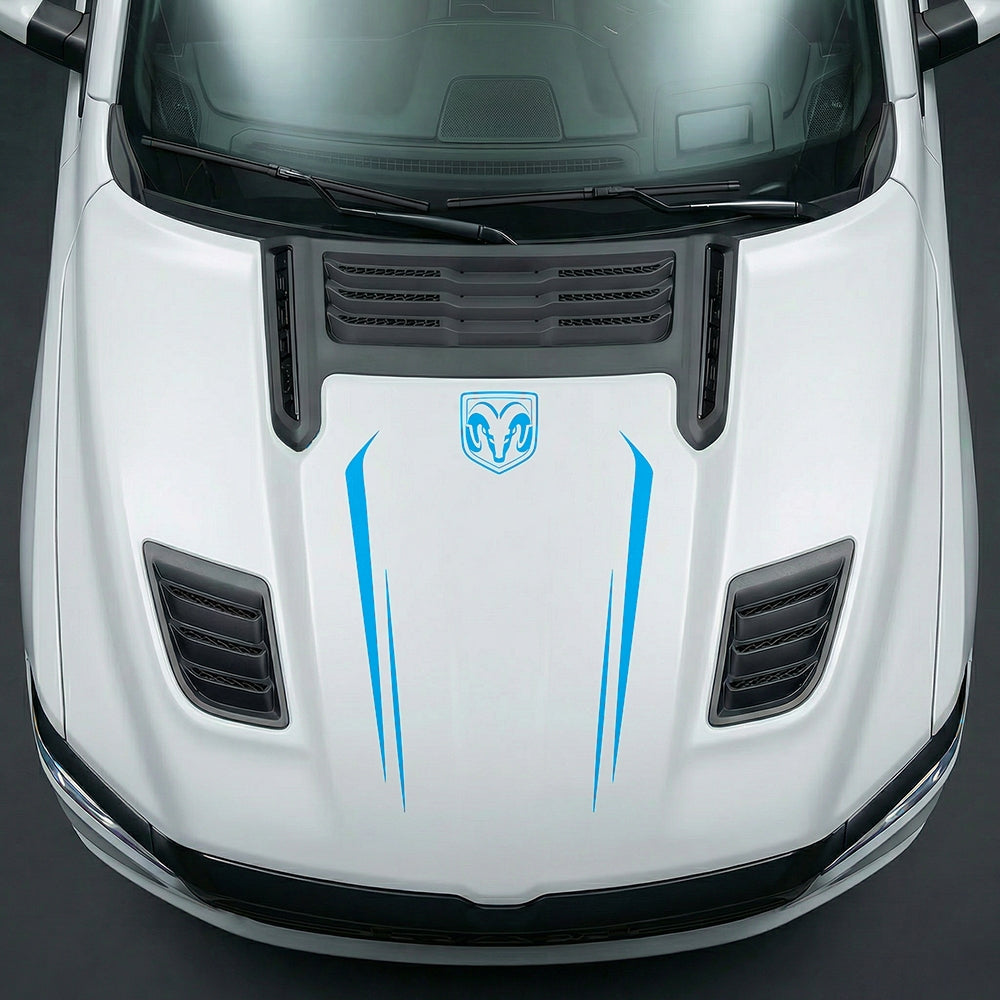Hood Panel Decal/Sticker - Sleek Spear Cutout U-Shape with RAM Logo - Cut Graphic Kit - For Dodge Ram 2019-2025 - Premium Vinyl
