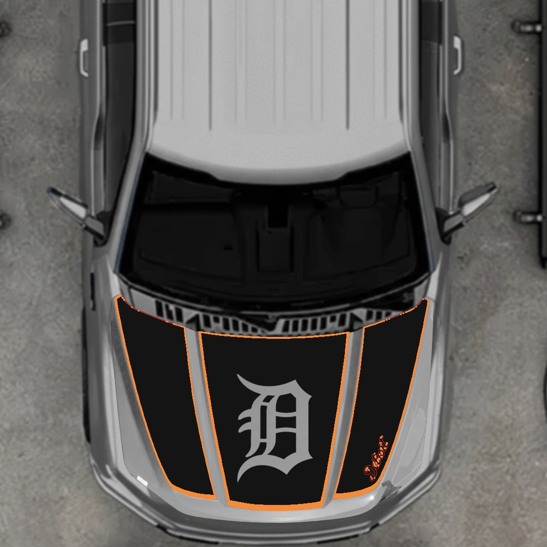 Hood Panel Decal/Sticker - Detroit Intial - Cut - Border Graphic Kit - For Ford F-150 2020-2026 - Premium Vinyl