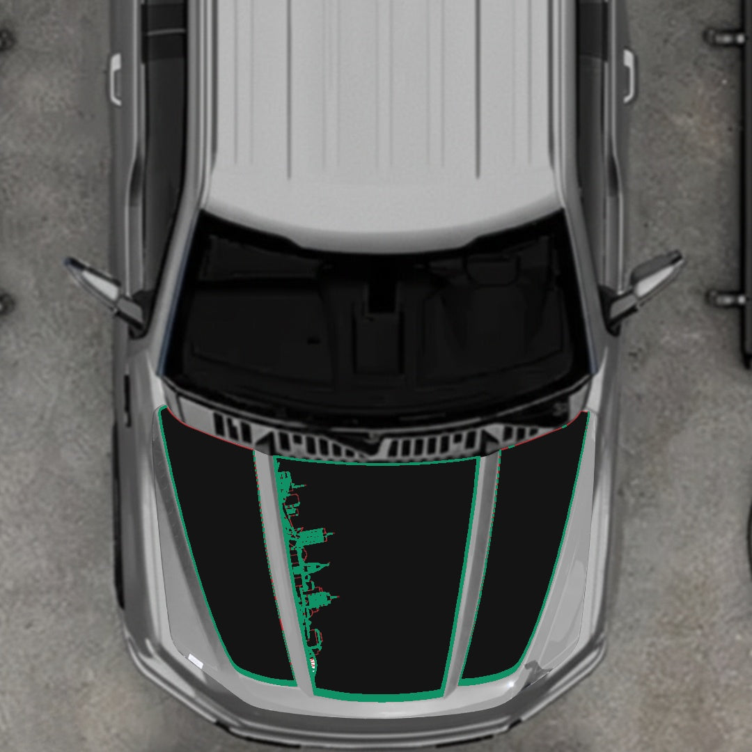 Hood Panel Decal/Sticker - Winnipeg Skyline - Border Graphic Kit - For Ford F-150 2020-2026 - Premium Vinyl