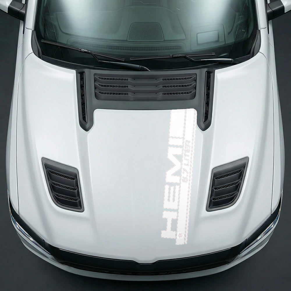 Hood Panel Decal/Sticker - Premium 5.7L HEMI Vertical Racing Stripe - Cut Graphic Kit - For Dodge Ram 2019-2025 - Premium Vinyl