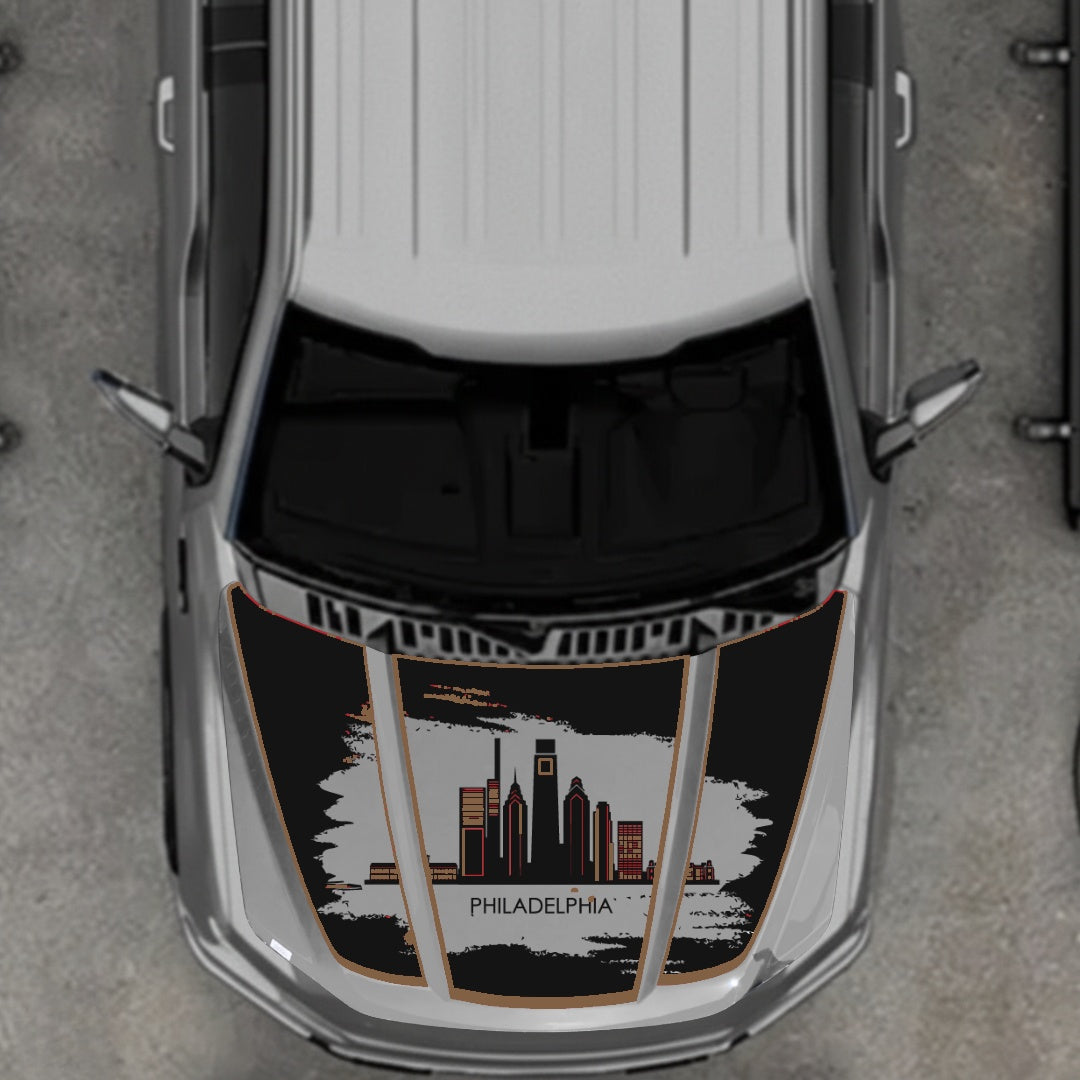 Hood Panel Decal/Sticker - Philadelphia - Cut - Border Graphic Kit - For Ford F-150 2020-2026 - Premium Vinyl