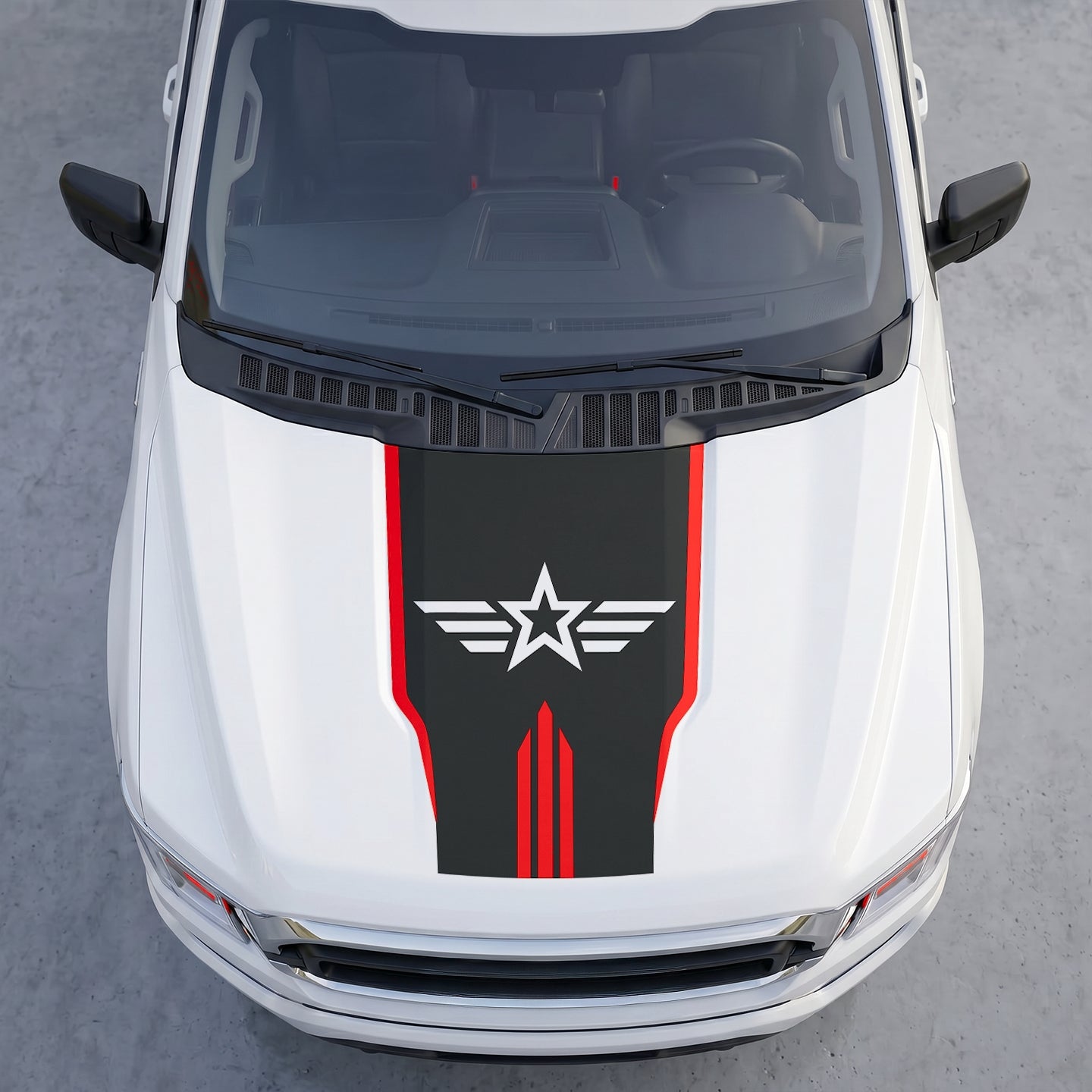 Hood Panel Decal/Sticker - Military Star & Wings Hood Decal – Tactical Aviation Emblem Vinyl Wrap with Center Hash Stripes Graphic Kit - For Ford F-150 F150 2015-2020 - Premium Vinyl