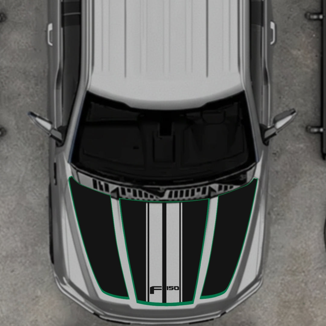 Hood Panel Decal/Sticker - Style 1 - Cut - Border Graphic Kit - For Ford F-150 2020-2026 - Premium Vinyl