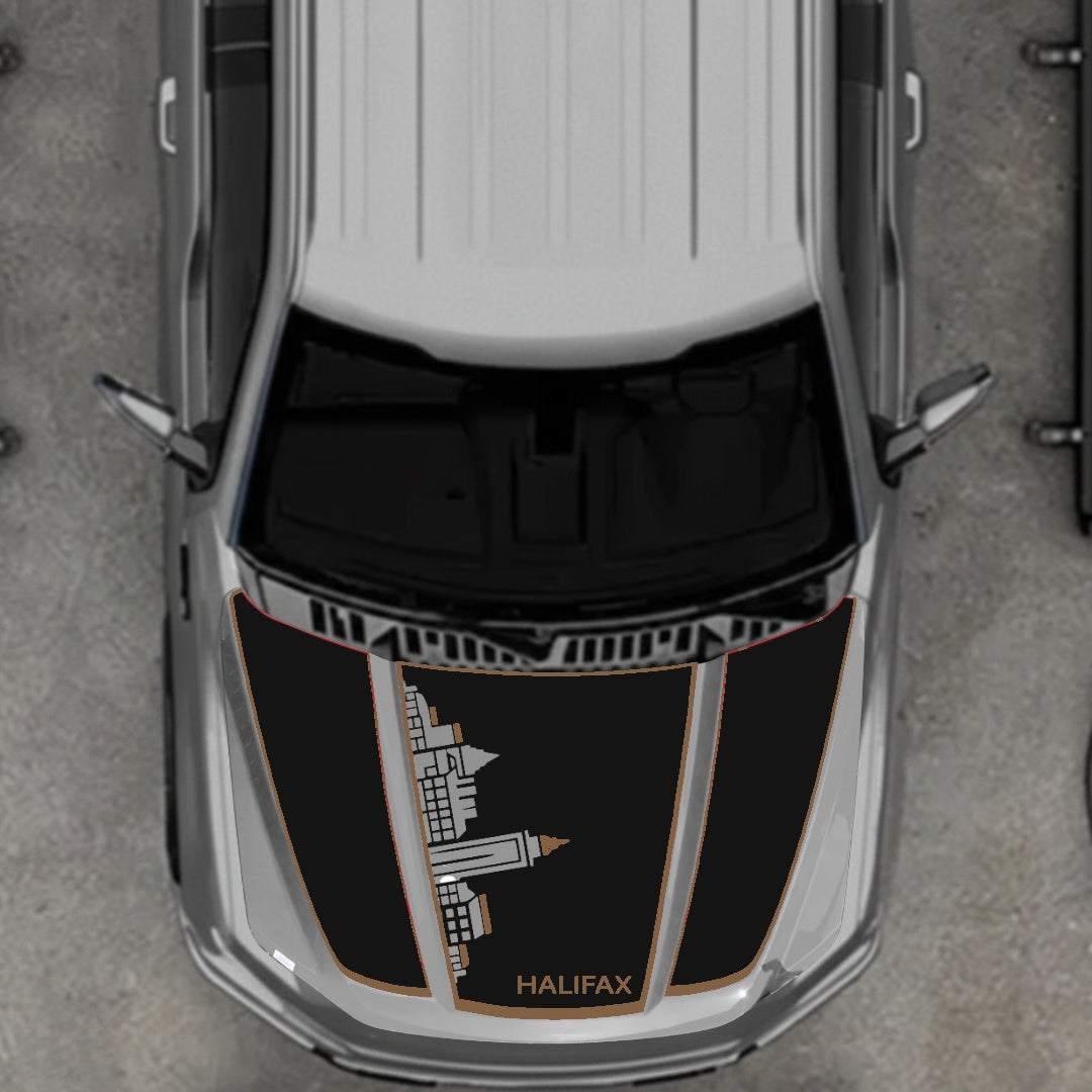 Hood Panel Decal/Sticker - Halifax Skyline - Cut - Border Graphic Kit - For Ford F-150 2020-2026 - Premium Vinyl