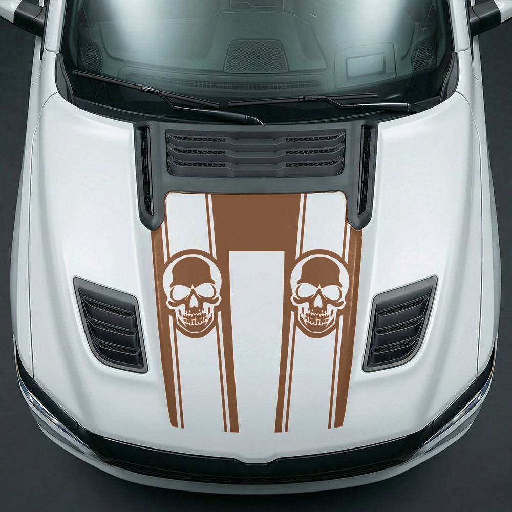Hood Panel Decal/Sticker - Sinister Skull Racing Stripes U-Shape Graphic Kit - For Dodge Ram 2019-2025 - Premium Vinyl