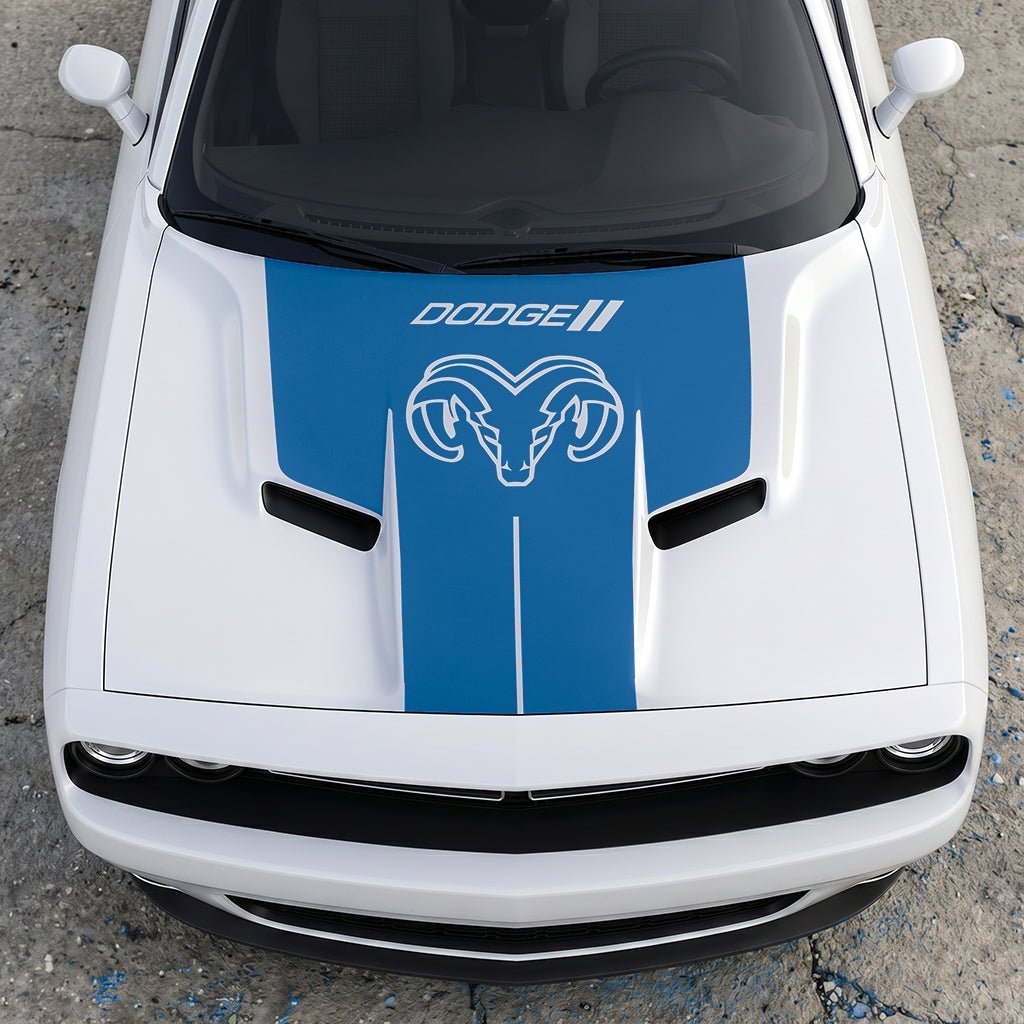 Hood Panel Decal/Sticker - Classic Ram Head Horns Up - Bold Dodge Branding Graphic Kit - For Dodge Challenger 2015-2024 - Premium Vinyl