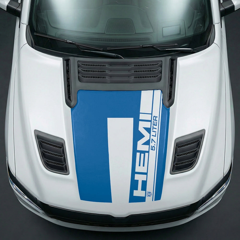 Hood Panel Decal/Sticker - Premium 5.7L HEMI Vertical Racing Stripe Graphic Kit - For Dodge Ram 2019-2025 - Premium Vinyl