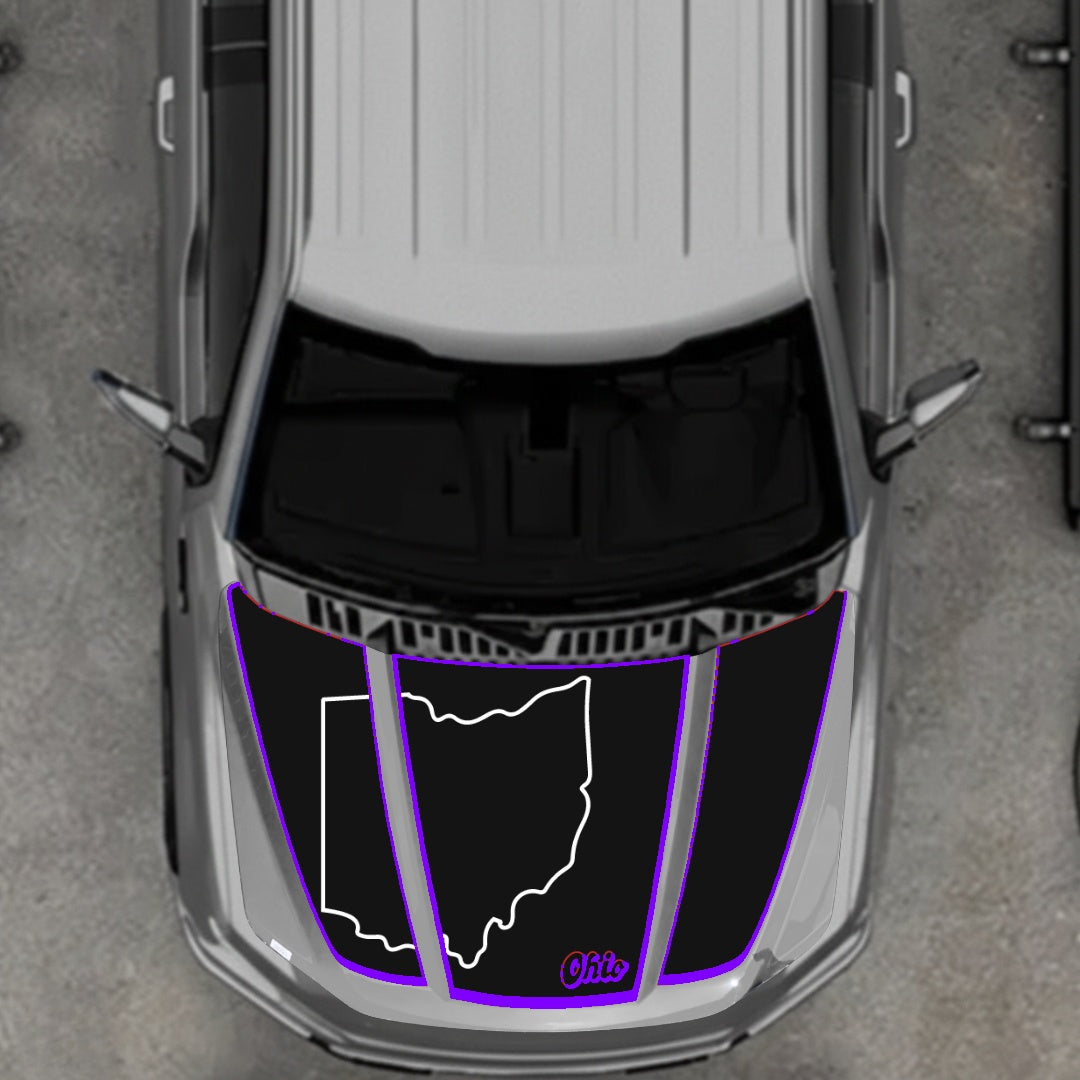 Hood Panel Decal/Sticker - Ohio - Cut - Border Graphic Kit - For Ford F-150 2020-2026 - Premium Vinyl