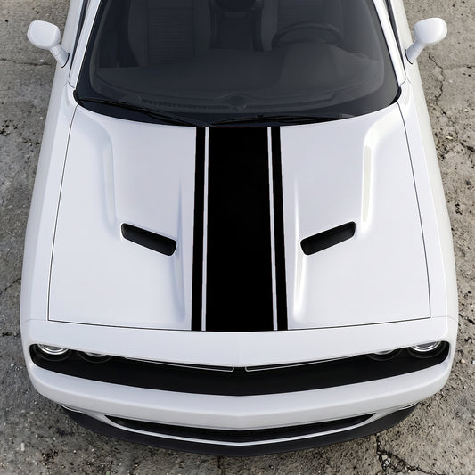 Hood Panel Decal/Sticker - Classic Rally Center Stripe - Dual-Pin Accent Hood & Trunk Racing Graphic Kit - For Dodge Challenger 2015-2024 - Premium Vinyl