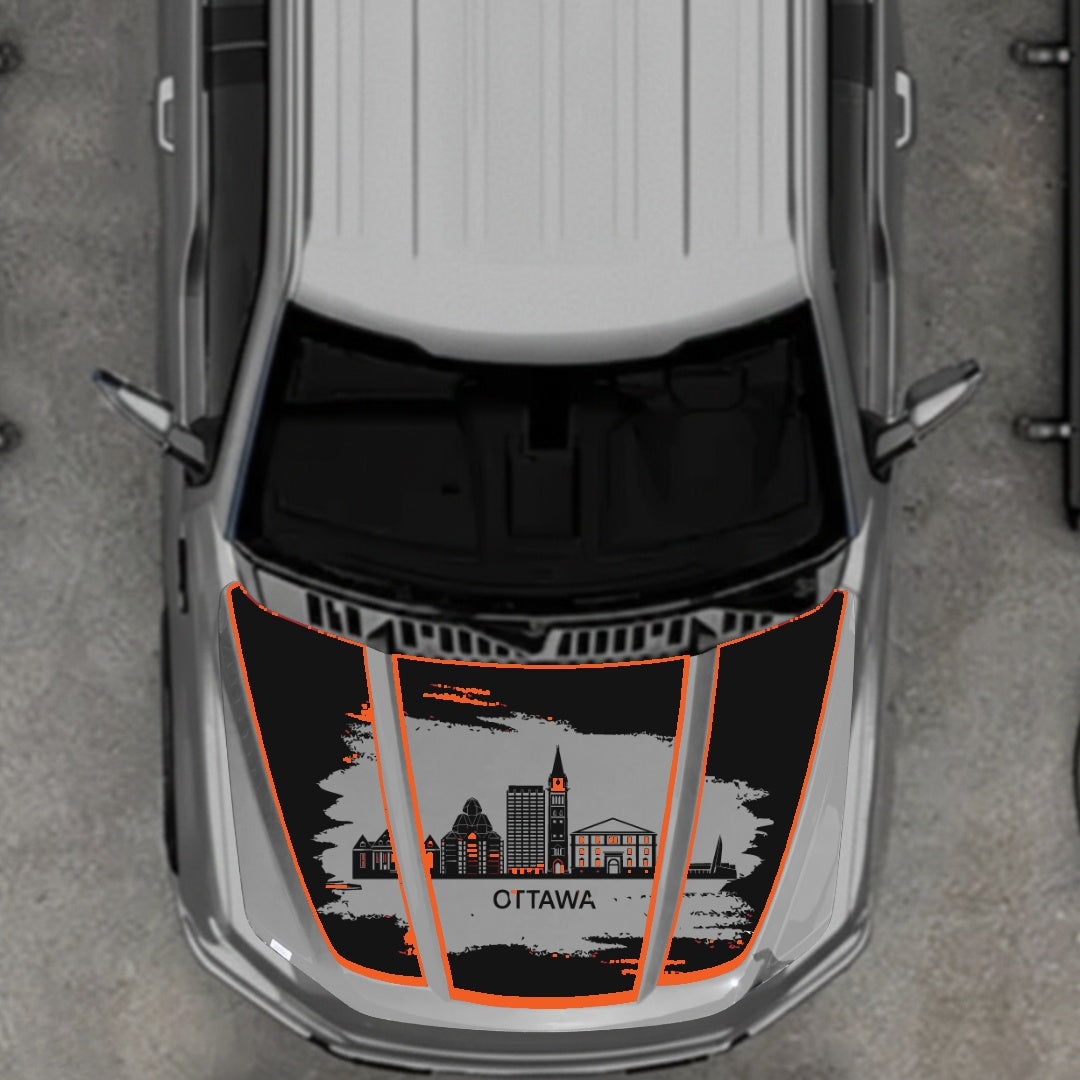 Hood Panel Decal/Sticker - Ottawa - Cut - Border Graphic Kit - For Ford F-150 2020-2026 - Premium Vinyl