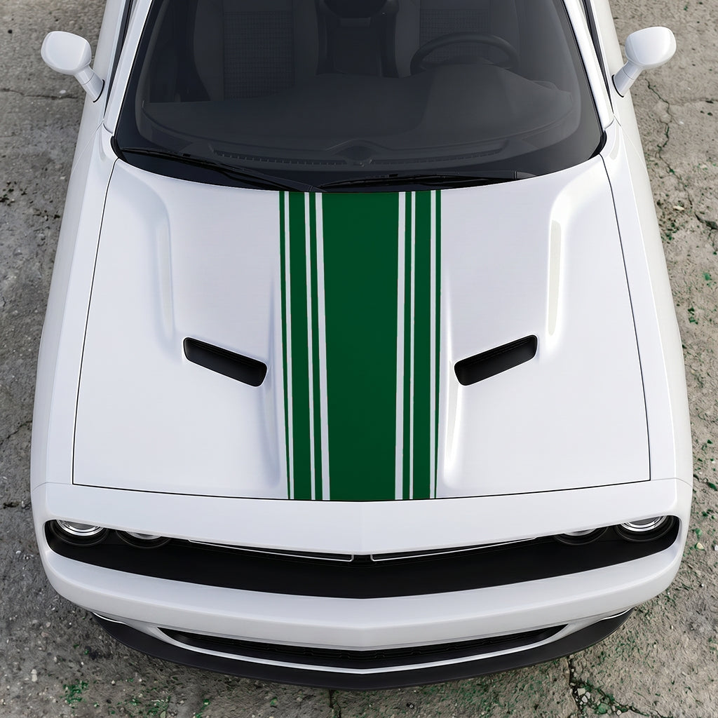 Hood Panel Decal/Sticker - Challenger Interceptor Center Stripe - Multi-Pin Racing Fade Vinyl Graphic Kit - For Dodge Challenger 2015-2024 - Premium Vinyl