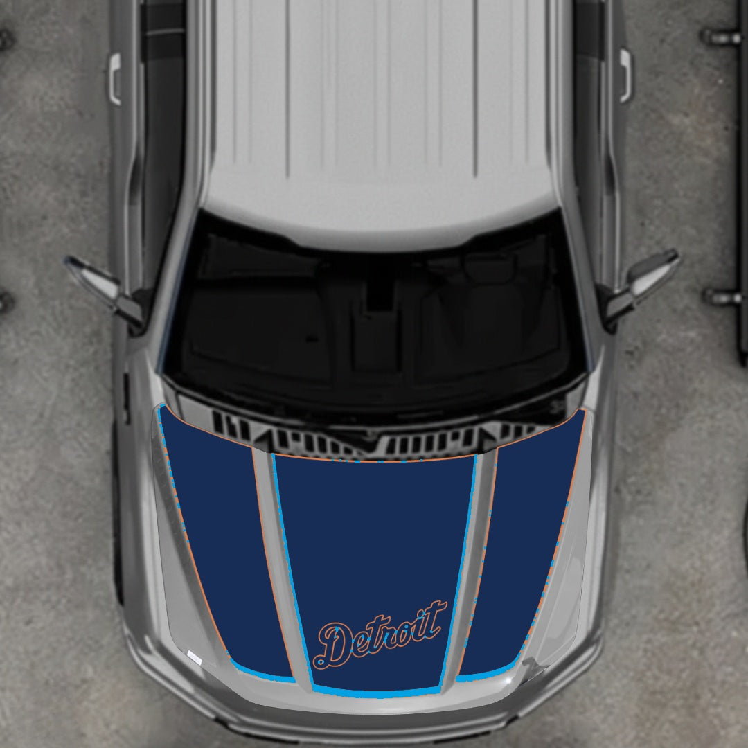 Hood Panel Decal/Sticker - Detroit Blue - Border Graphic Kit - For Ford F-150 2020-2026 - Premium Vinyl
