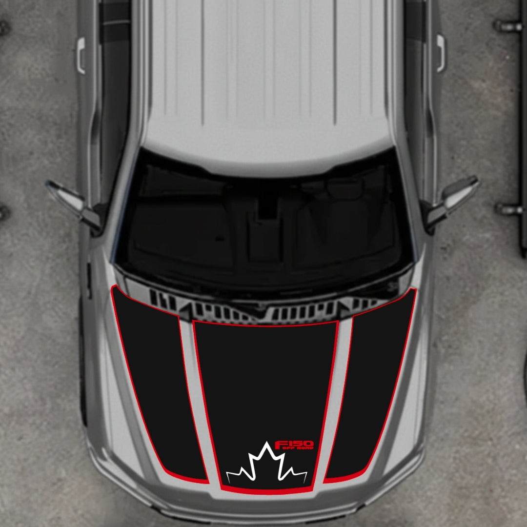Hood Panel Decal/Sticker - Canada Style 1 - Cut - Border Graphic Kit - For Ford F-150 2020-2026 - Premium Vinyl