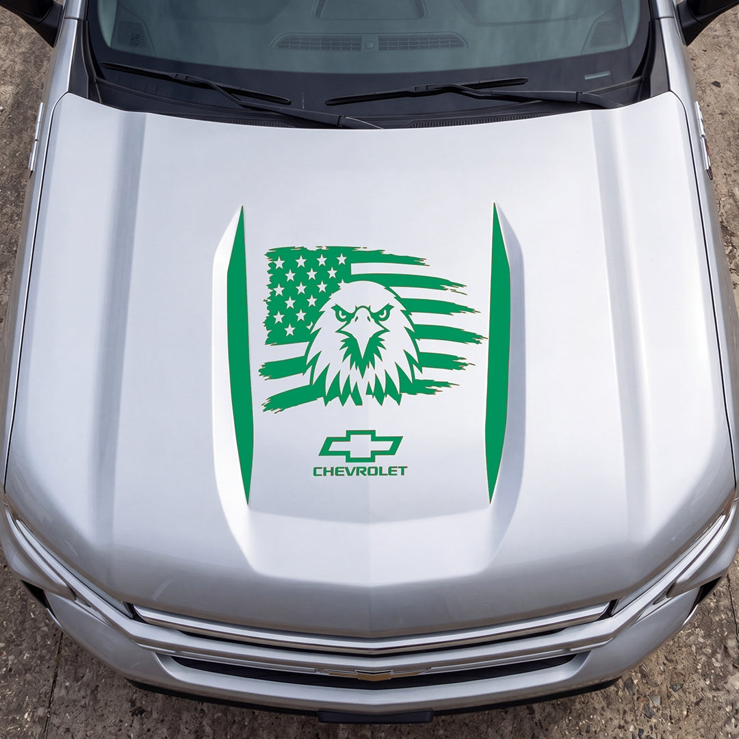Hood Panel Decal/Sticker - American Facing Eagle Graphic Decal Graphic Kit - For Chevrolet Silverado 2019-2024 - Premium Vinyl