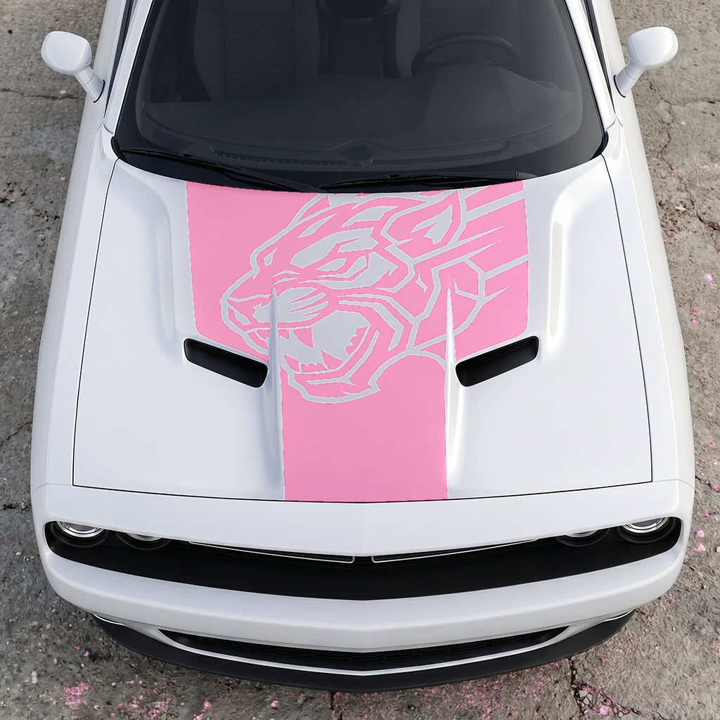 Hood Panel Decal/Sticker - Hellcat Predator Shadow - Aggressive Full-Face Jungle Cat Graphic Kit - For Dodge Challenger 2015-2024 - Premium Vinyl