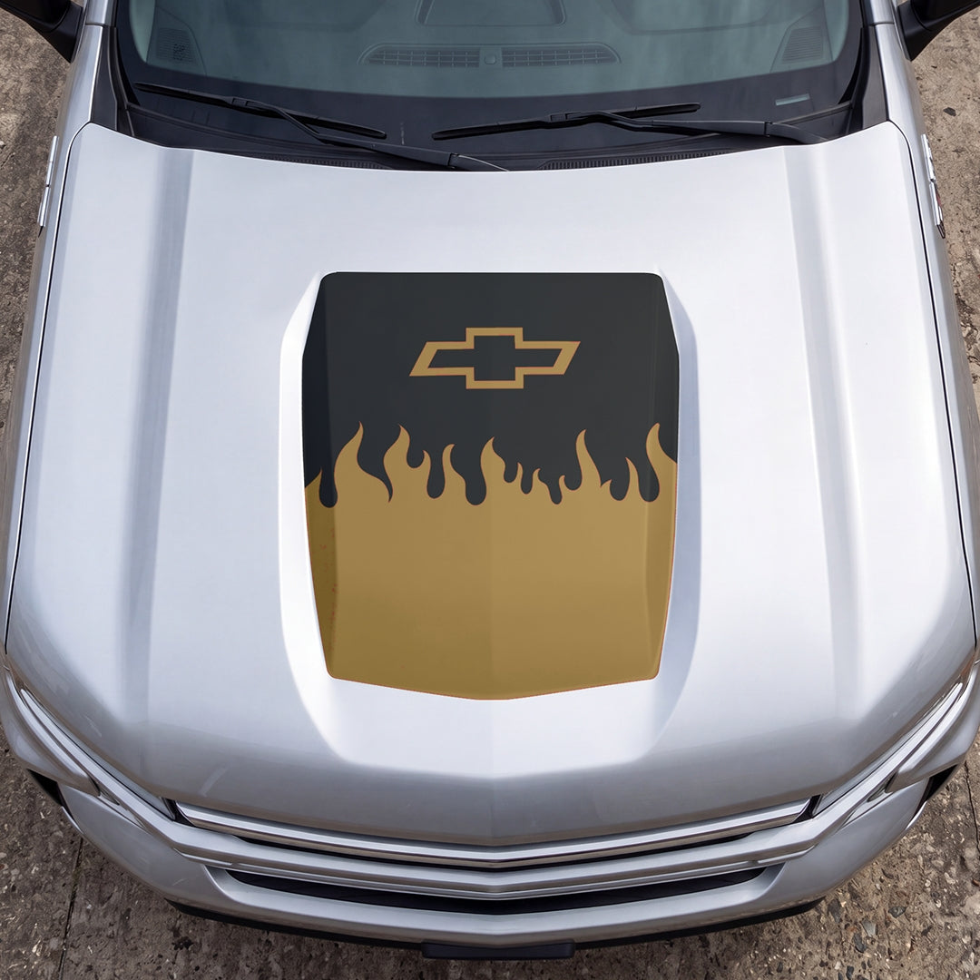 Hood Panel Decal/Sticker - Burning Flames Graphic Decal Graphic Kit - For Chevrolet Silverado 2019-2024 - Premium Vinyl