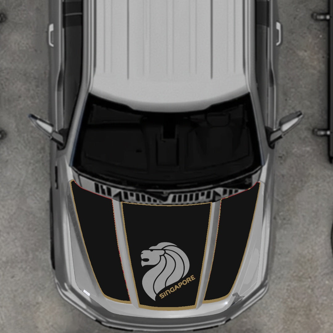 Hood Panel Decal/Sticker - Singapore - Cut  - Border Graphic Kit - For Ford F-150 2020-2026 - Premium Vinyl