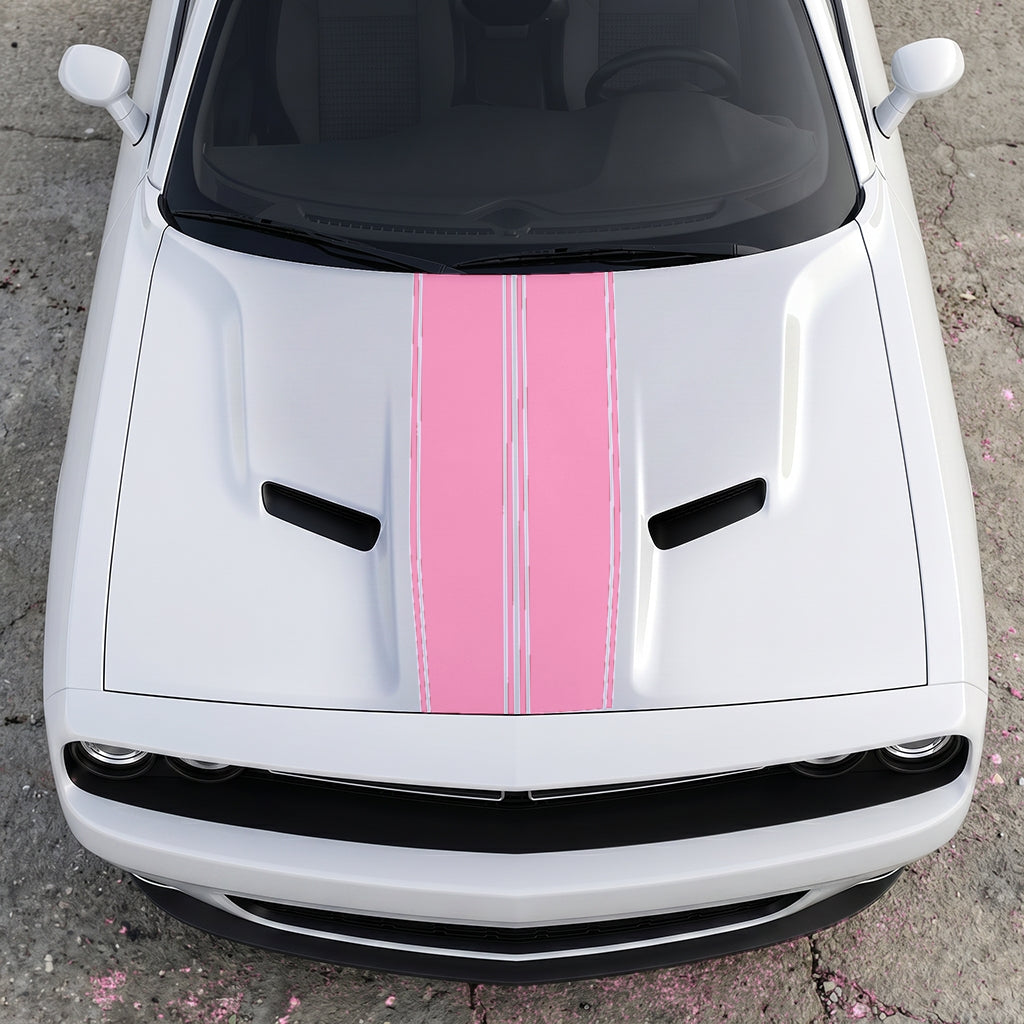 Hood Panel Decal/Sticker - Triple-Threat Sport Racing Stripes - Symmetrical Performance Overlay Graphic Kit - For Dodge Challenger 2015-2024 - Premium Vinyl