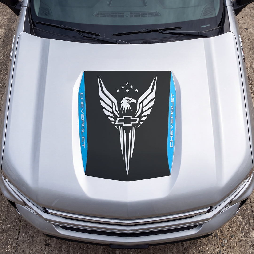 Hood Panel Decal/Sticker - Eagle Wings with Stars Graphic Decal Graphic Kit - For Chevrolet Silverado 2019-2024 - Premium Vinyl