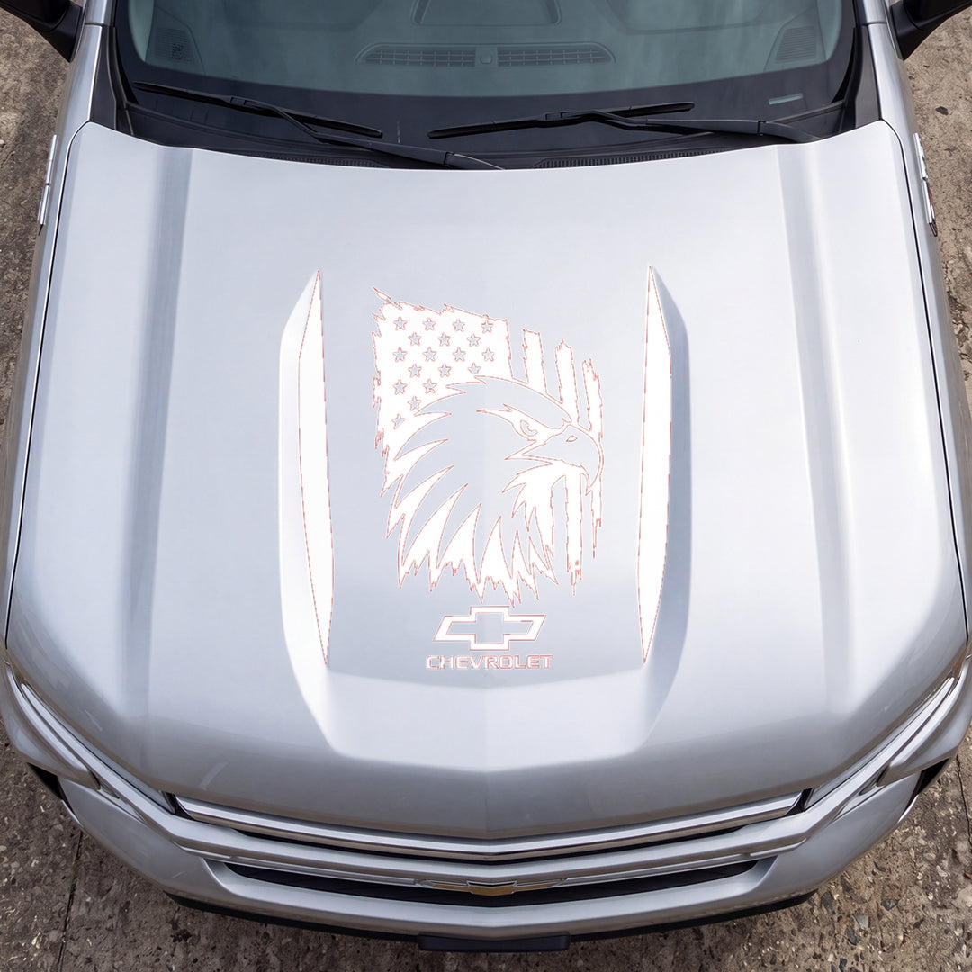 Hood Panel Decal/Sticker - American Eagle Head Graphic Decal Graphic Kit - For Chevrolet Silverado 2019-2024 - Premium Vinyl