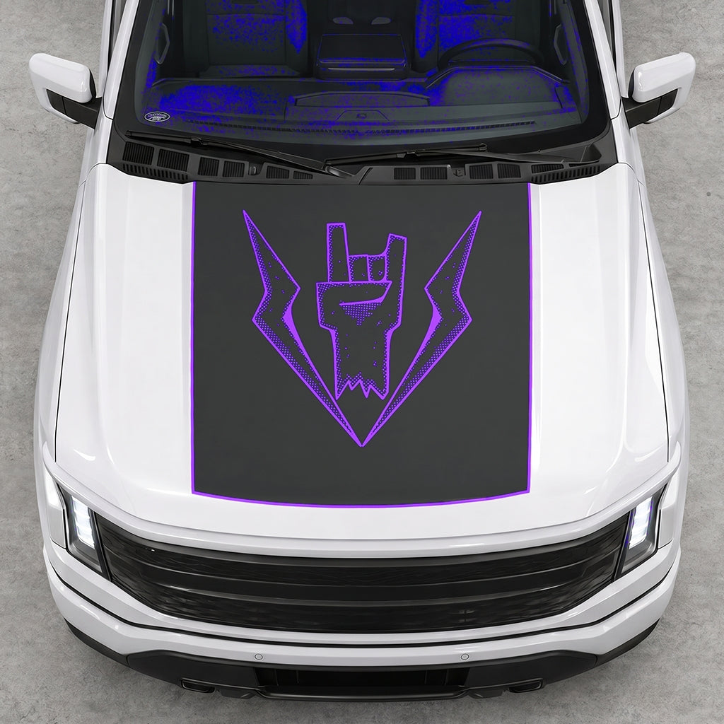 Hood Panel Decal/Sticker - Lightning Rock Hand Graphic Decal Graphic Kit - For FORD F-150 2015-2020 - Premium Vinyl