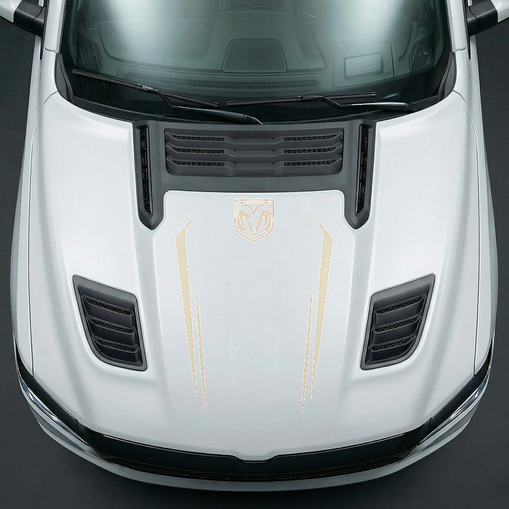 Hood Panel Decal/Sticker - Sleek Spear Cutout U-Shape with RAM Logo - Cut Graphic Kit - For Dodge Ram 2019-2025 - Premium Vinyl