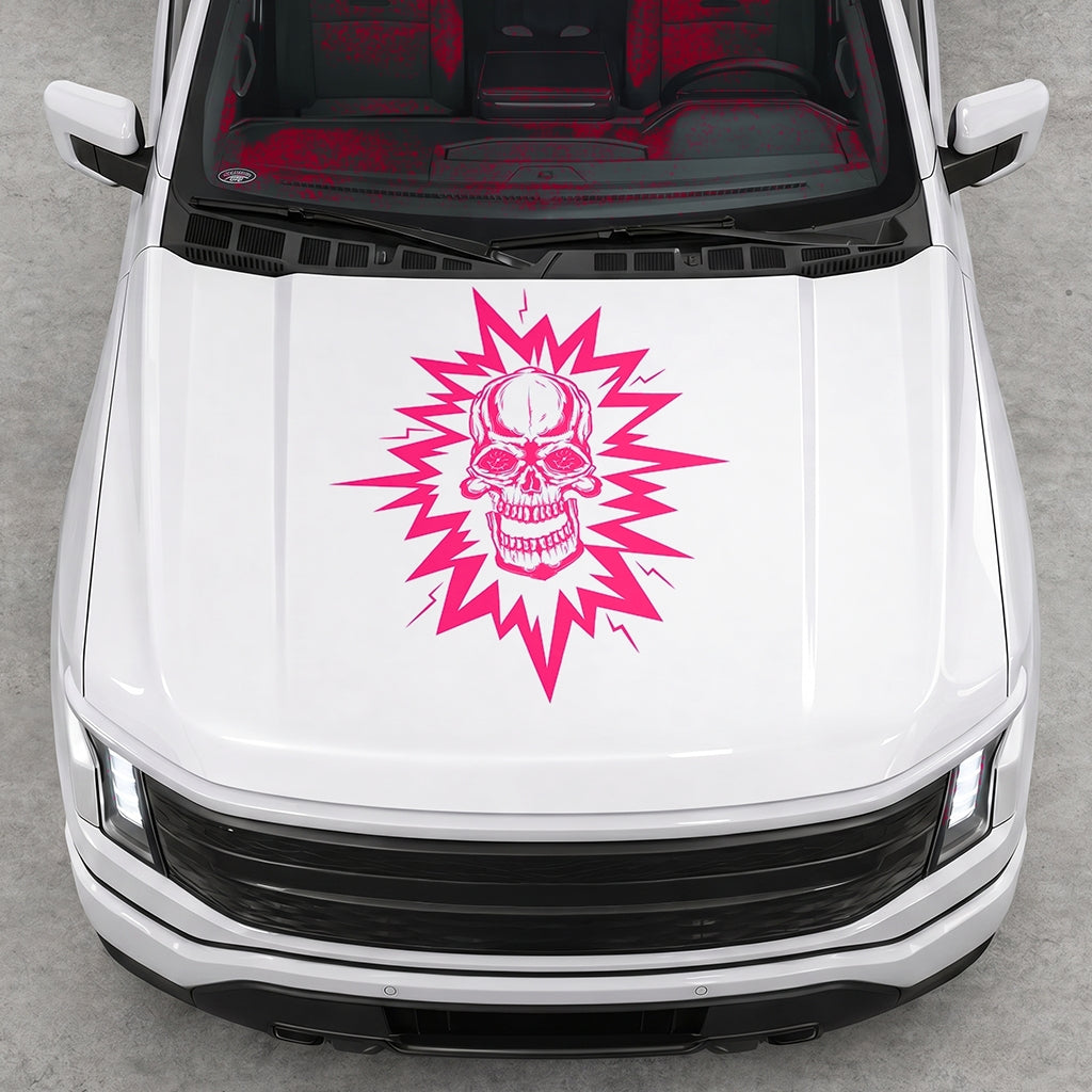 Hood Panel Decal/Sticker - Cut Electric Skull Graphic Decal Graphic Kit - For FORD F-150 2015-2020 - Premium Vinyl