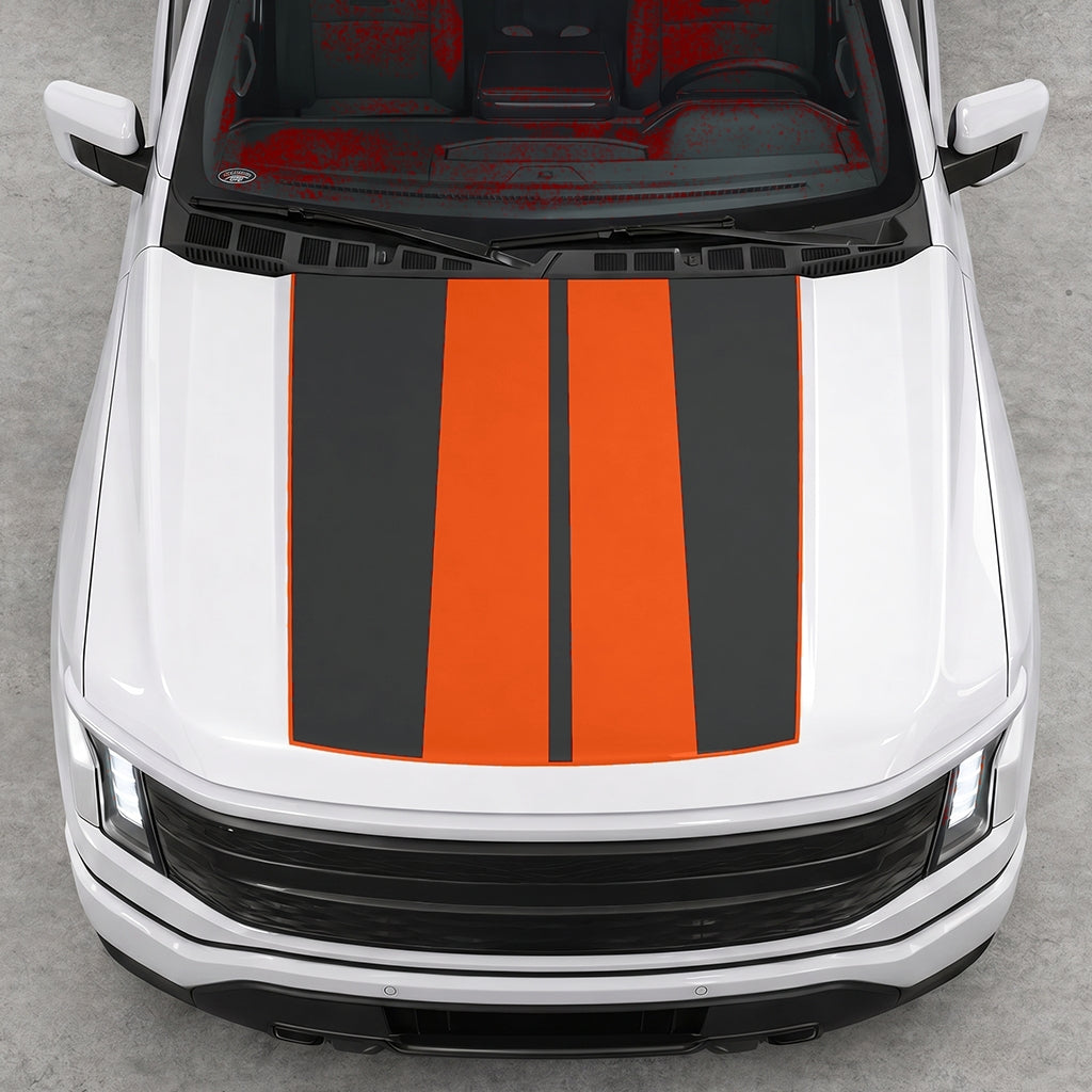 Hood Panel Decal/Sticker - Double Stripes Graphic Decal Graphic Kit - For FORD F-150 2015-2020 - Premium Vinyl
