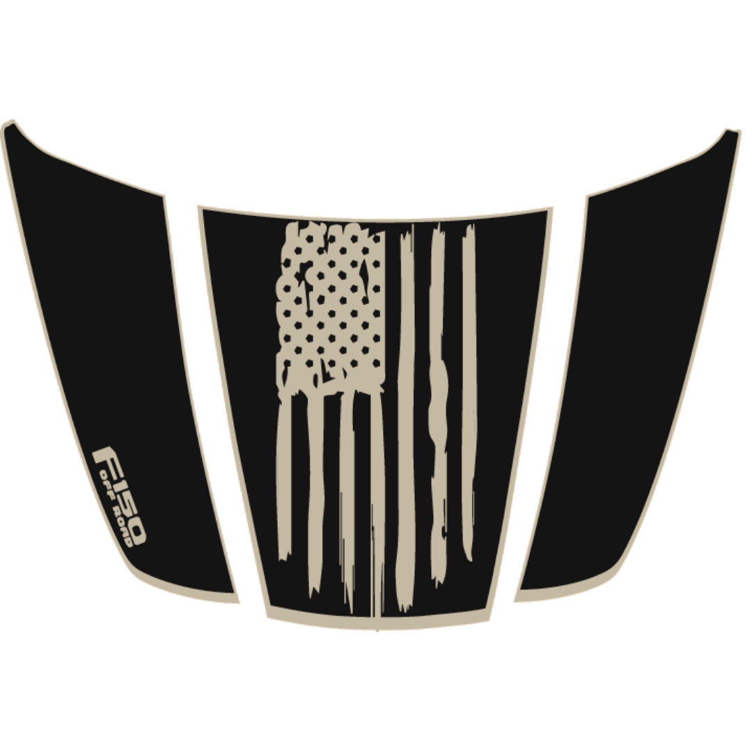 Hood Panel Decal/Sticker - USA Style 2 - Border Graphic Kit - For Ford F-150 2020-2026 - Premium Vinyl