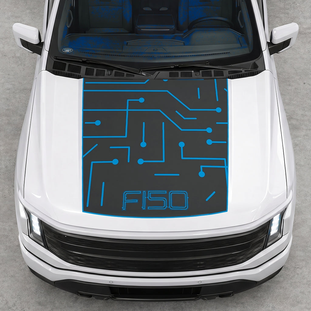 Hood Panel Decal/Sticker - Electric Circuit Graphic Decal Graphic Kit - For FORD F-150 2015-2020 - Premium Vinyl