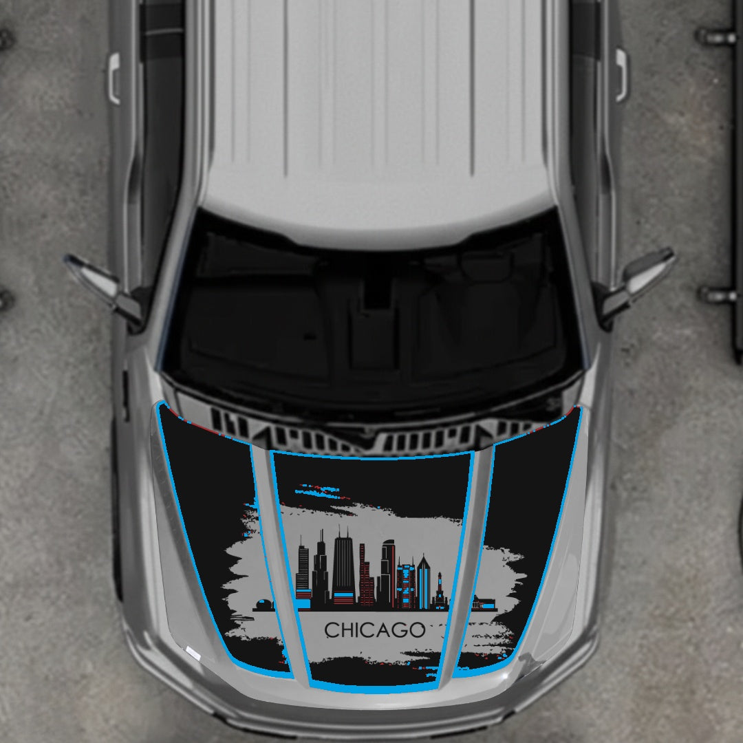 Hood Panel Decal/Sticker - Chicago - Cut - Border Graphic Kit - For Ford F-150 2020-2026 - Premium Vinyl