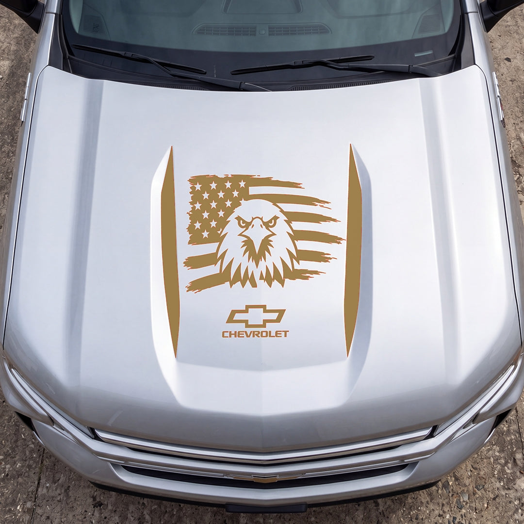 Hood Panel Decal/Sticker - American Facing Eagle Graphic Decal Graphic Kit - For Chevrolet Silverado 2019-2024 - Premium Vinyl