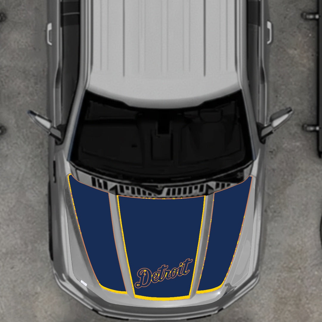 Hood Panel Decal/Sticker - Detroit Blue - Border Graphic Kit - For Ford F-150 2020-2026 - Premium Vinyl