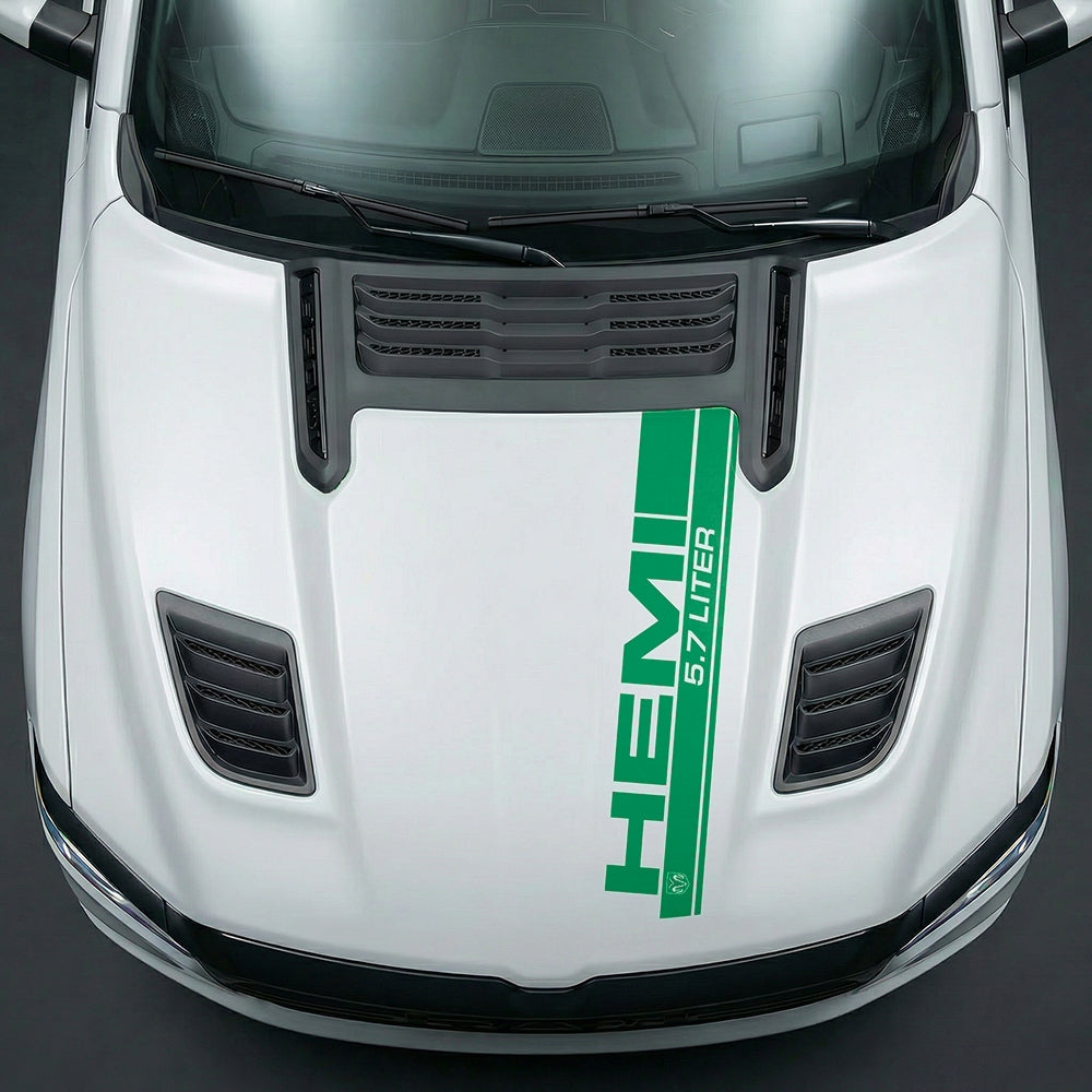 Hood Panel Decal/Sticker - Premium 5.7L HEMI Vertical Racing Stripe - Cut Graphic Kit - For Dodge Ram 2019-2025 - Premium Vinyl