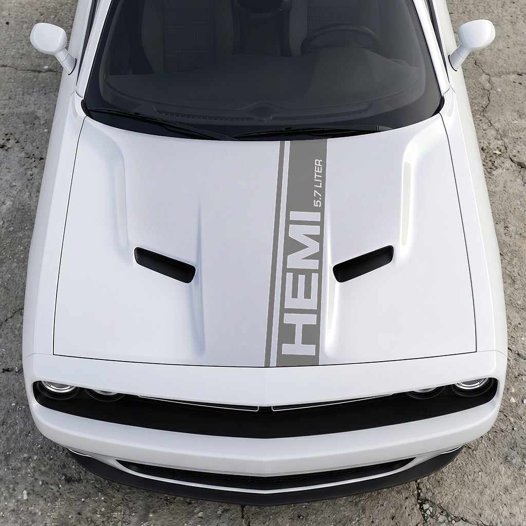 Hood Panel Decal/Sticker - HEMI 5.7 Liter Vertical Performance Stripe - Pillar Style Side-Hood Accent Vinyl Graphic Kit - For Dodge Challenger 2015-2024 - Premium Vinyl