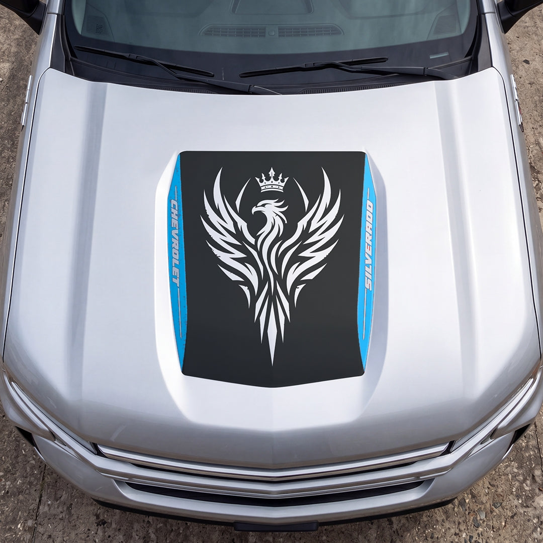 Hood Panel Decal/Sticker - Crowned Phoenix Graphic Decal Graphic Kit - For Chevrolet Silverado 2019-2024 - Premium Vinyl