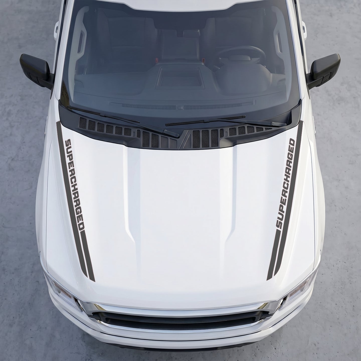 Hood Panel Decal/Sticker - Supercharged Edition  Hood Cowl Stripes – Dual Side Track Vinyl Decal Graphic Kit - For Ford F-150 F150 2015-2020 - Premium Vinyl