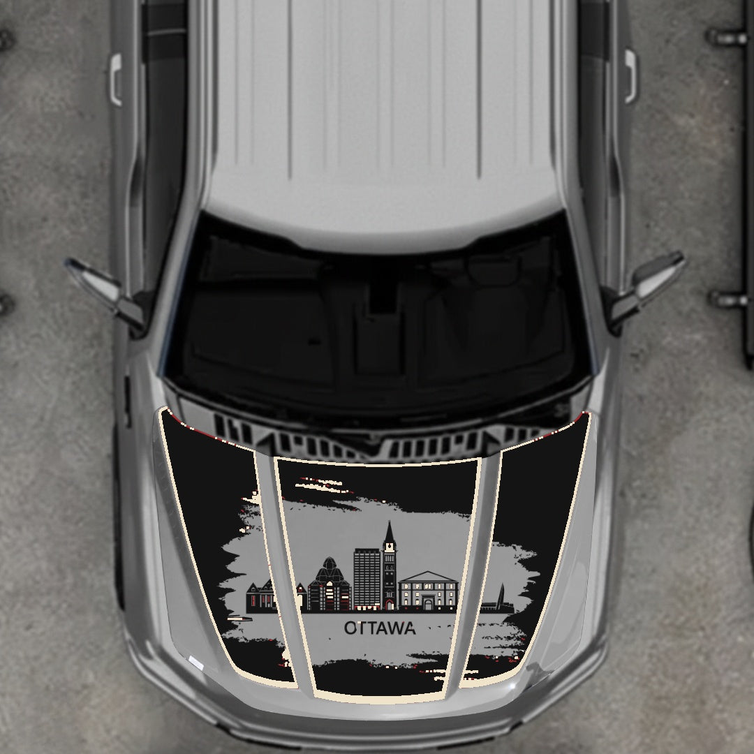 Hood Panel Decal/Sticker - Ottawa - Cut - Border Graphic Kit - For Ford F-150 2020-2026 - Premium Vinyl
